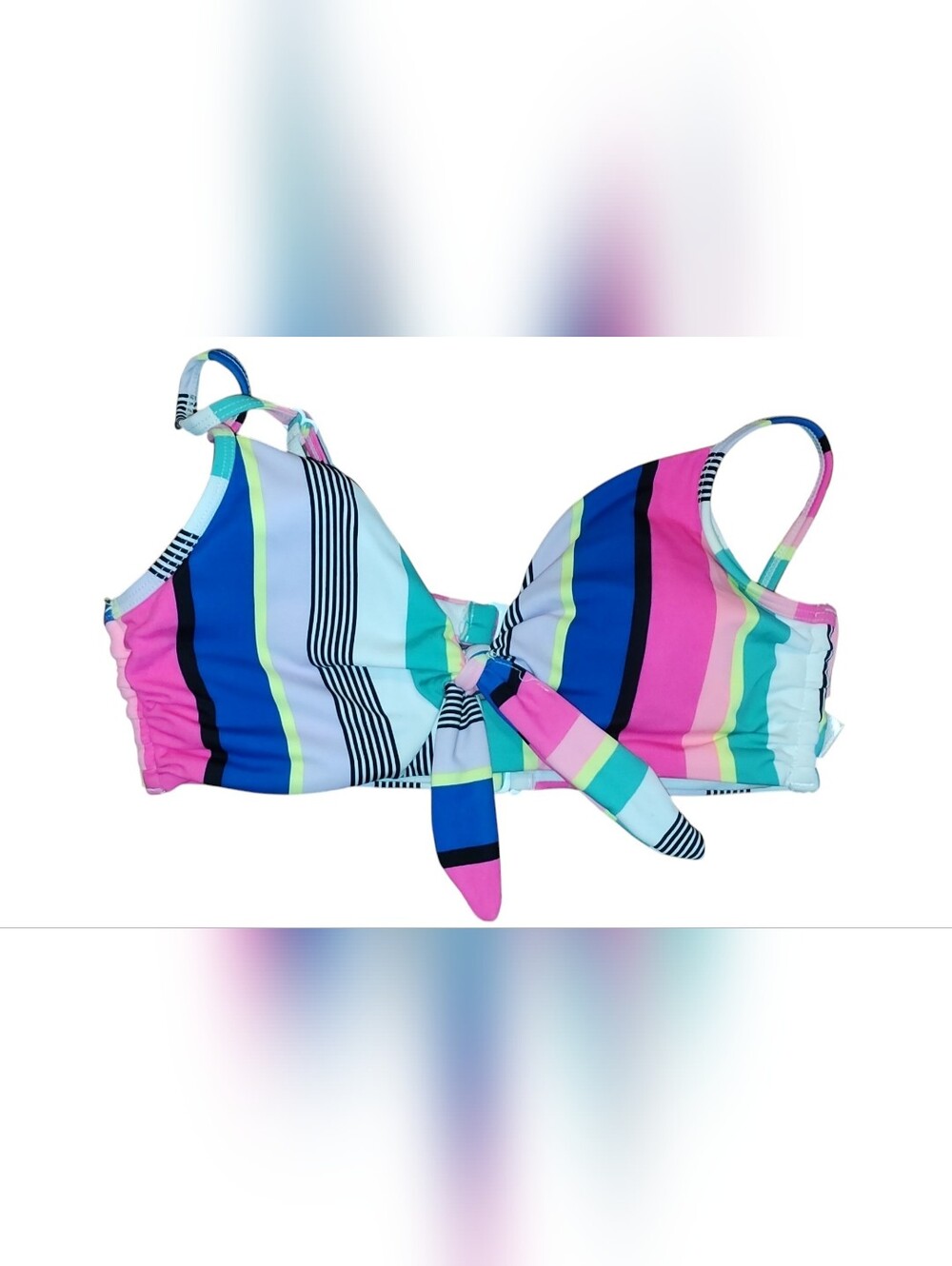 No Boundaries Striped Tie-Front Bikini Swimsuit Top in Multicolor Stripes Size M